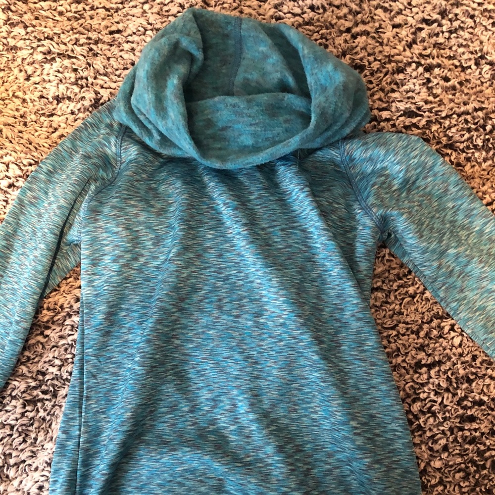 teal cowl neck sweatshirt